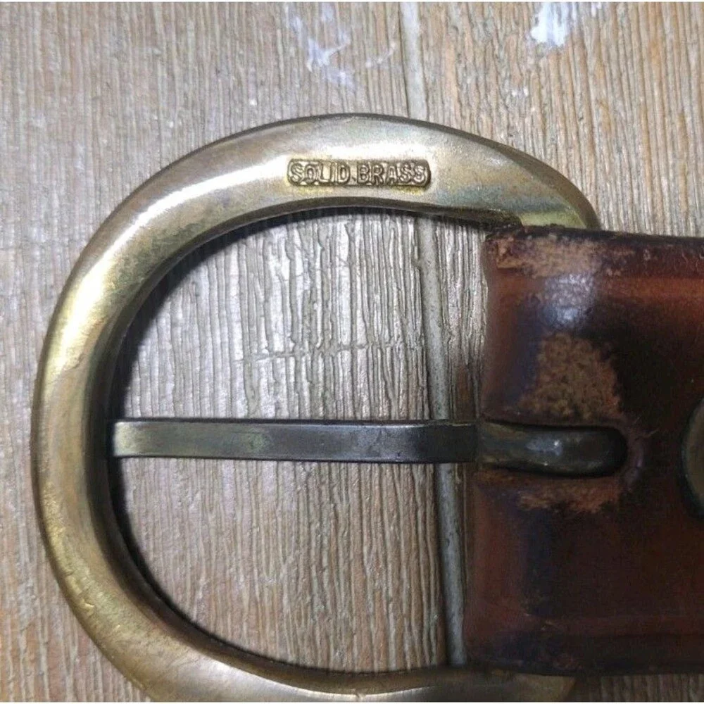 Triple K Brown Leather Belt 213-30  Solid Brass Buckle 32 Waist Size